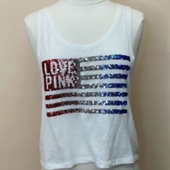 VS PINK Sequined Flag Tank Top - Picture 1 of 8